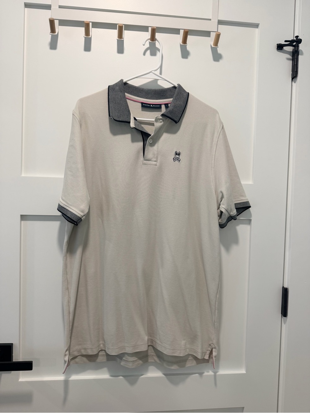 Psycho Bunny Cream Polo with Dark Gray Contrast Collar